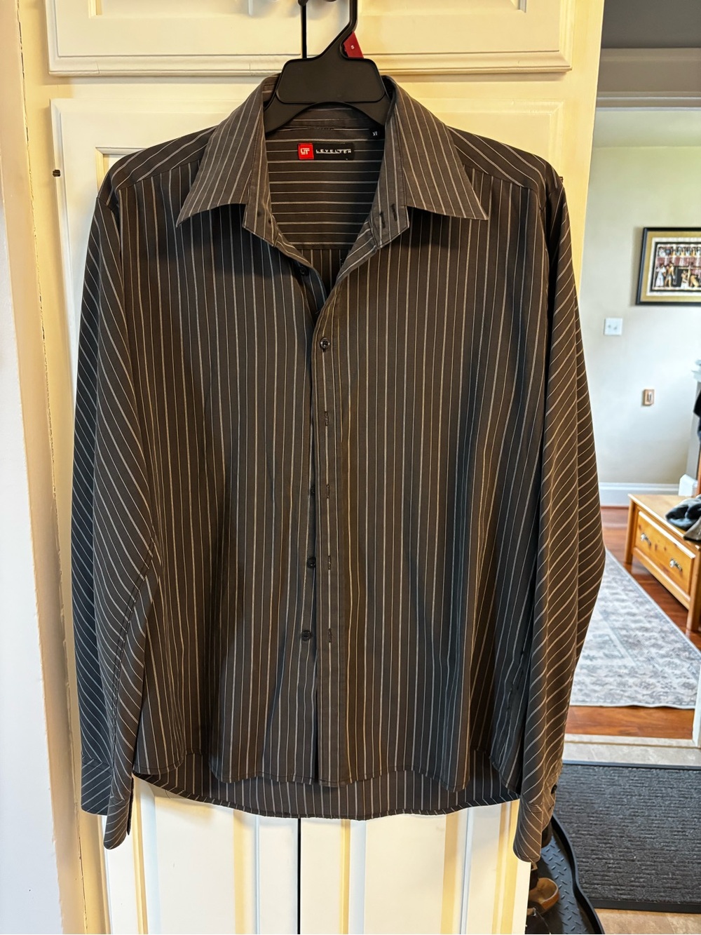 LevelTen Men's Black Shirt with White Pinstripes